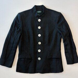 LAUREN Ralph Lauren Petite Black 100% Linen Blazer Sport Jacket Sz 8P